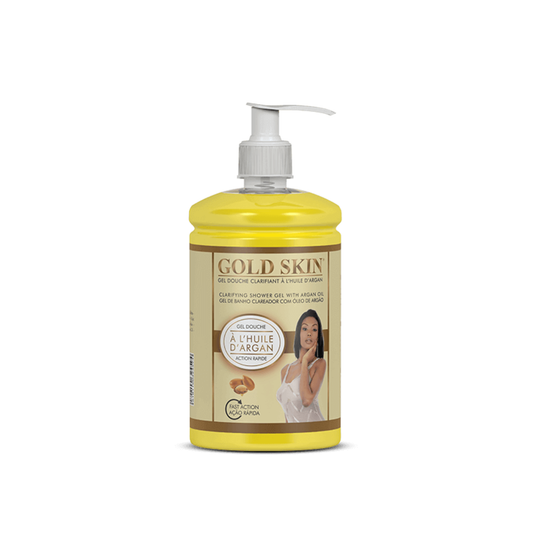Gold Skin shower gel bottle with pump on a white background
